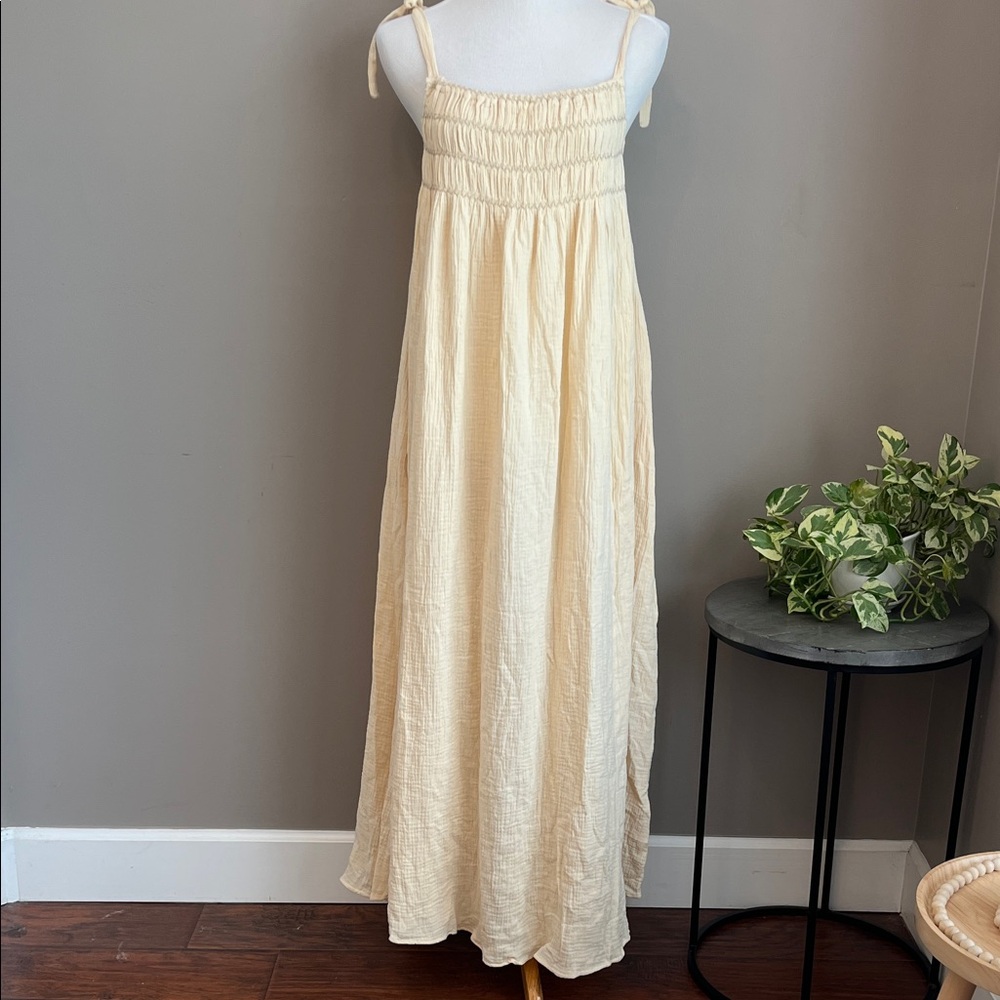 Women's Cream Maxi Sundress with Smocked Bodice
